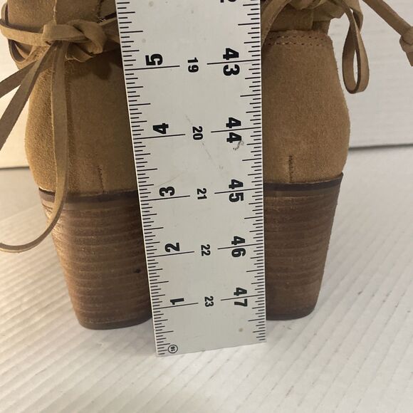 TOMS Ankle Boots Women's 7.5 Tan Suede Block Heel Wrap Lace Booties Casual Fall - Picture 12 of 13